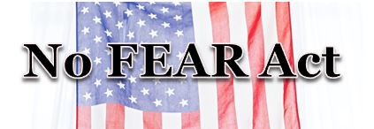 American flag in the background and text that reads No FEAR Act