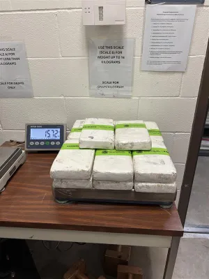 Packages containing nearly 35 pounds of cocaine seized by CBP officers at Anzalduas International Bridge.
