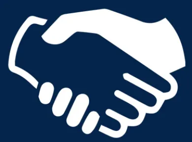 Hands shaking on blue background